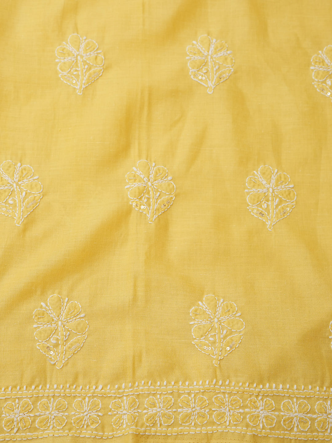 Ada Hand Embroidered Yellow Cotton Lucknowi Chikankari Unstitched Suit Set With Cutdana Work 01A657315