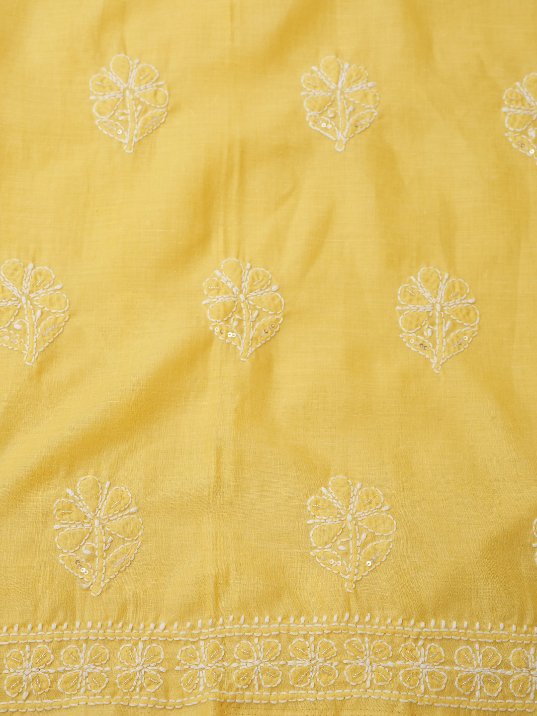 Ada Hand Embroidered Yellow Cotton Lucknowi Chikankari Unstitched Suit Set With Chiffon Dupatta and Cutdana & Sequinned Work 01A657315