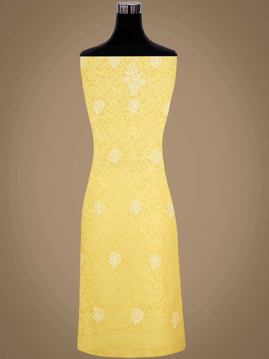 Ada Hand Embroidered Yellow Cotton Lucknowi Chikankari Unstitched Suit Set With Cutdana & Sequinned Work 01A767666