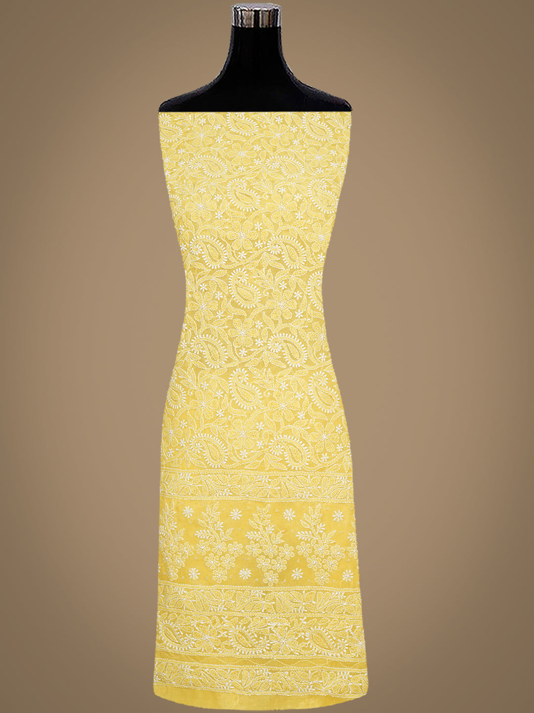 Ada Hand Embroidered Yellow Cotton Lucknowi Chikankari Unstitched Suit Set With Cutdana & Sequinned Work 01A767666