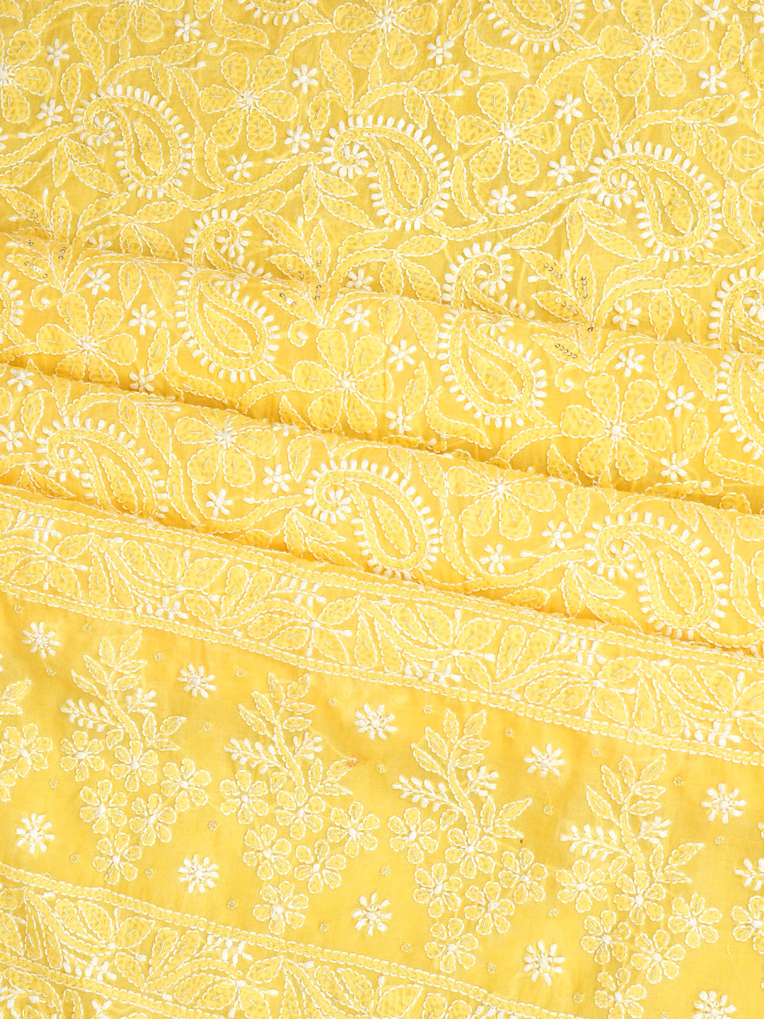 Ada Hand Embroidered Yellow Cotton Lucknowi Chikankari Unstitched Suit Set With Cutdana & Sequinned Work 01A767666