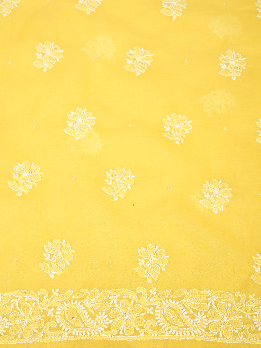 Ada Hand Embroidered Yellow Cotton Lucknowi Chikankari Unstitched Suit Set With Cutdana & Sequinned Work 01A767666