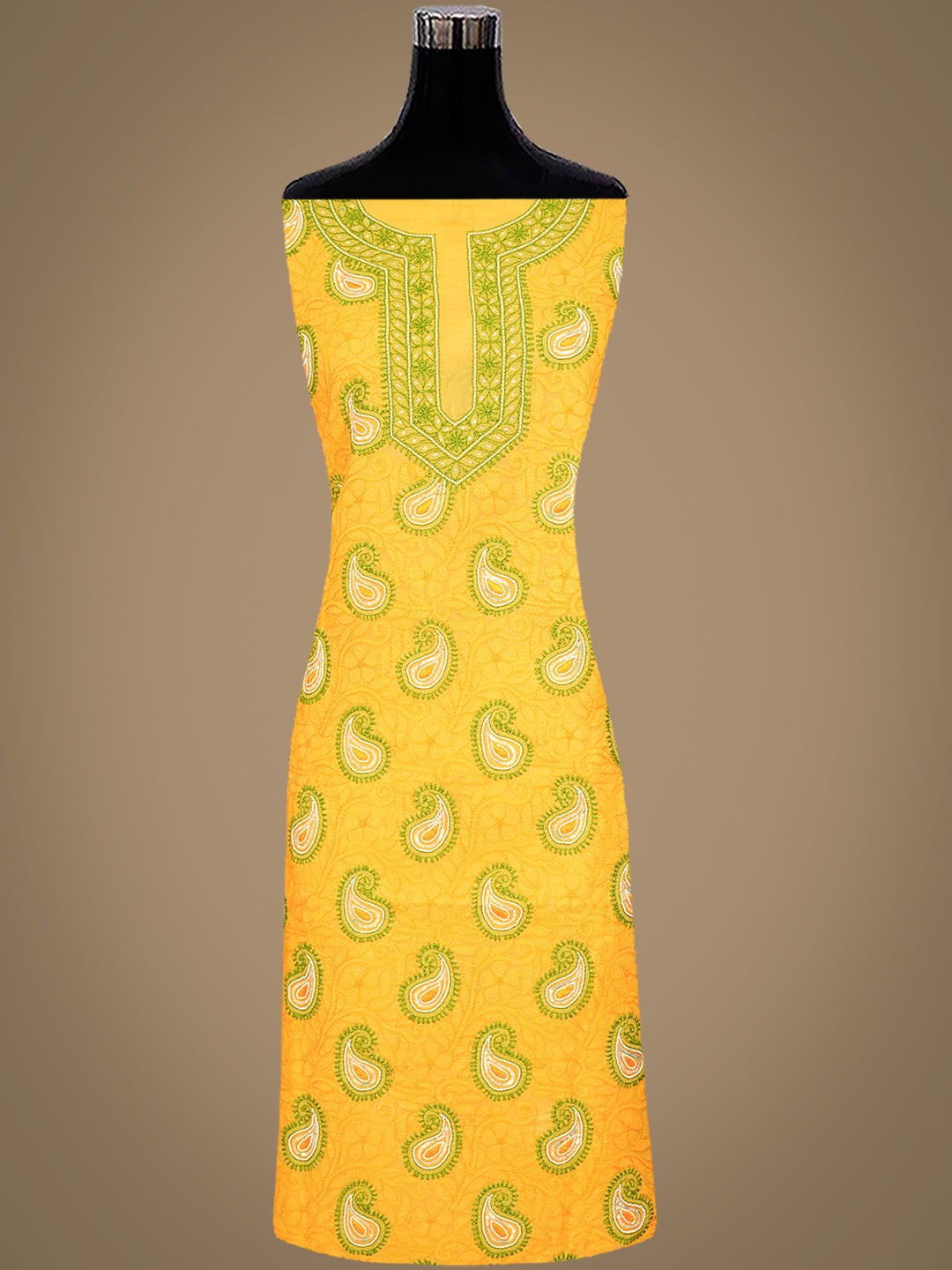 Ada Hand Embroidered Yellow Cotton Lucknowi Chikankari Unstitched Suit Set With Pearl Work 01A985617