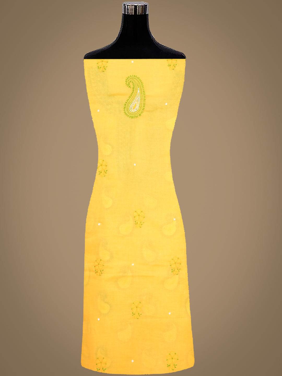 Ada Hand Embroidered Yellow Cotton Lucknowi Chikankari Unstitched Suit Set With Pearl Work 01A985617