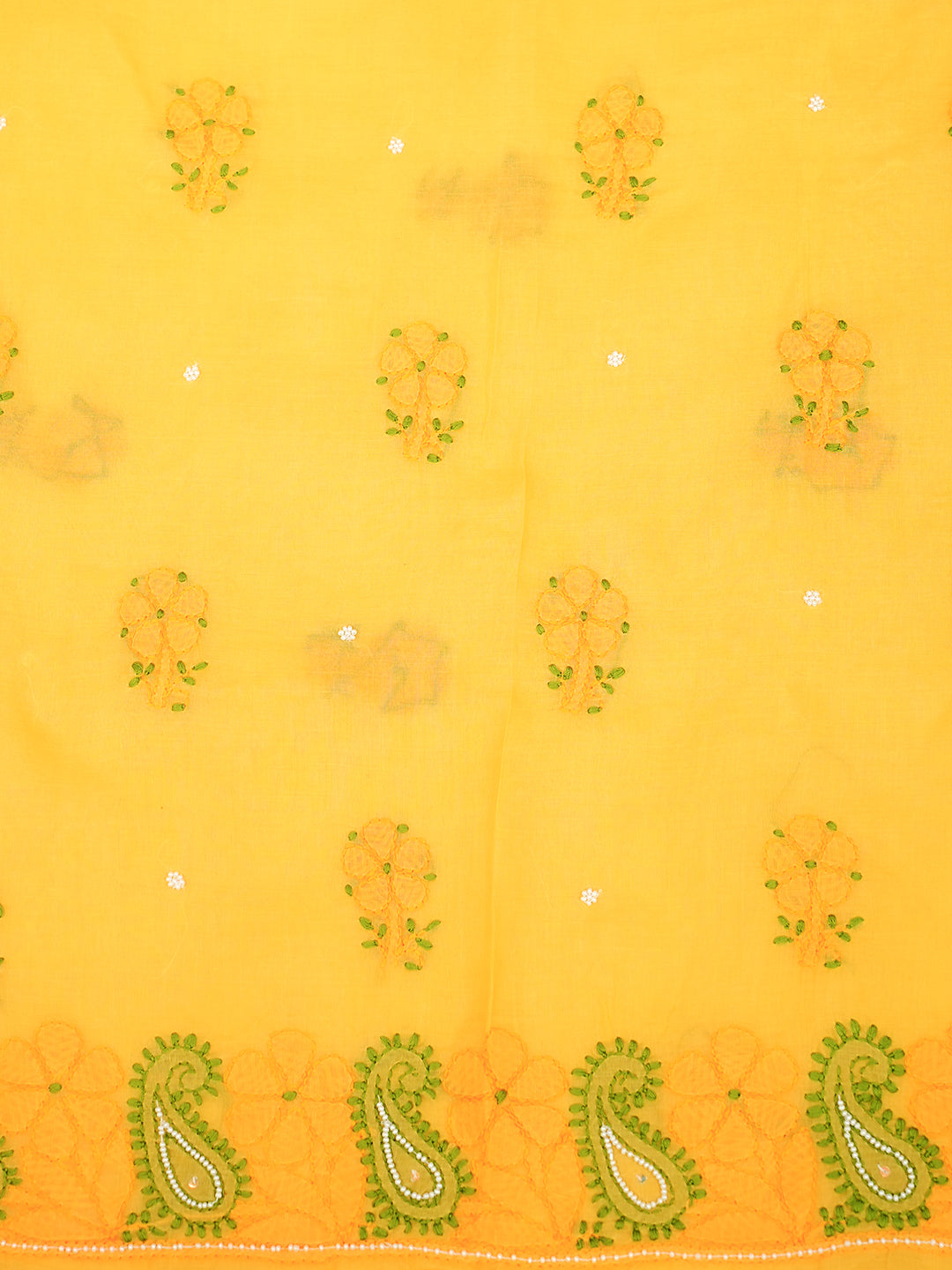 Ada Hand Embroidered Yellow Cotton Lucknowi Chikankari Unstitched Suit Set With Pearl Work 01A985617