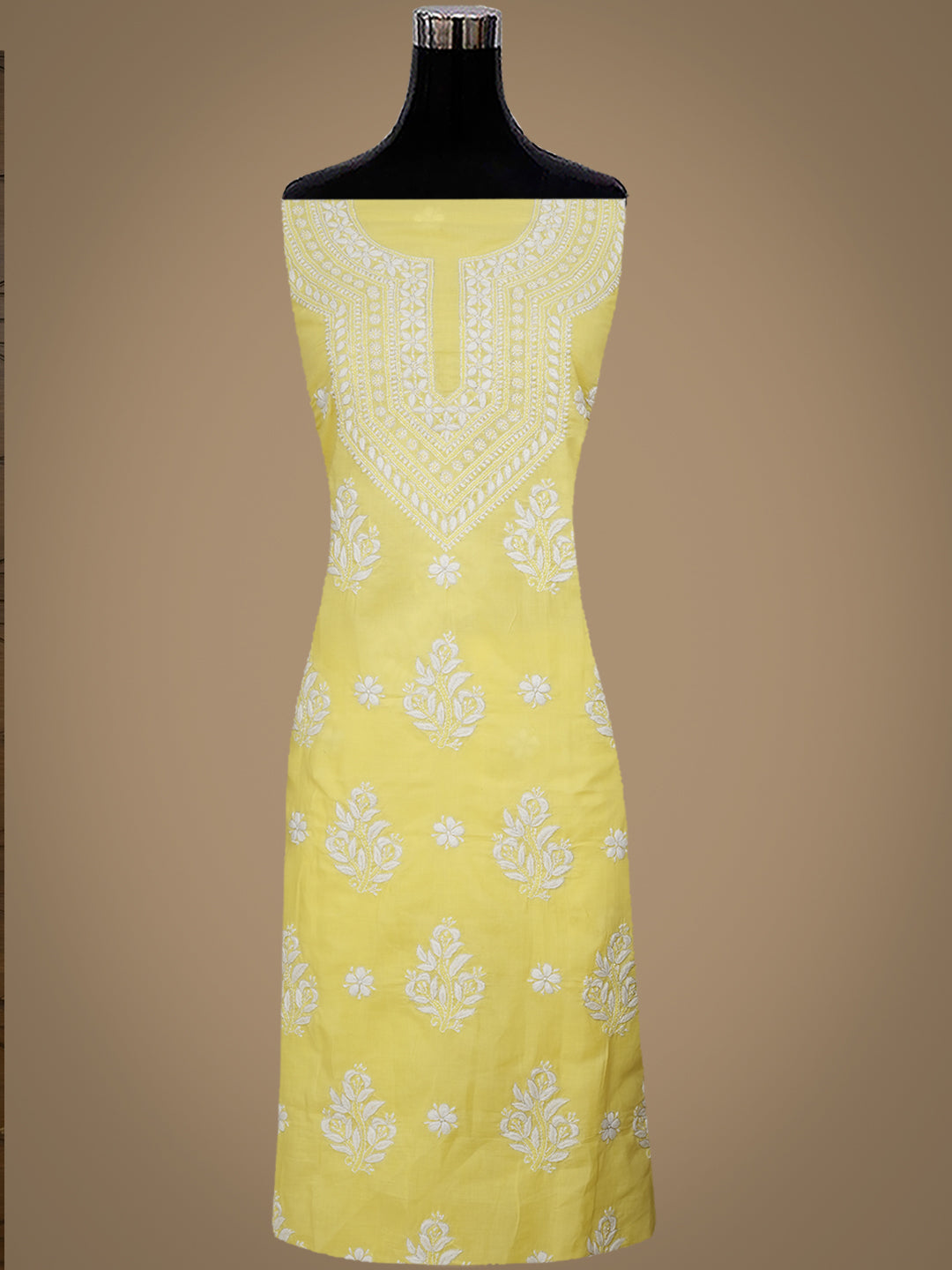Ada Hand Embroidered Yellow Cotton Lucknowi Chikankari Unstitched Suit Set and Chiffon Dupatta With Cutdana Work 01A700783