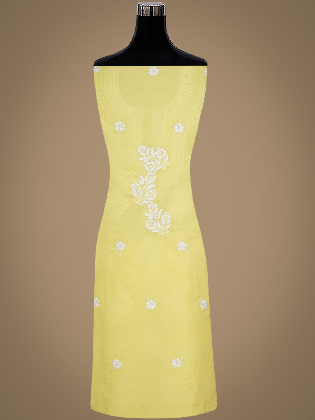 Ada Hand Embroidered Yellow Cotton Lucknowi Chikankari Unstitched Suit Set and Chiffon Dupatta With Cutdana Work 01A700783