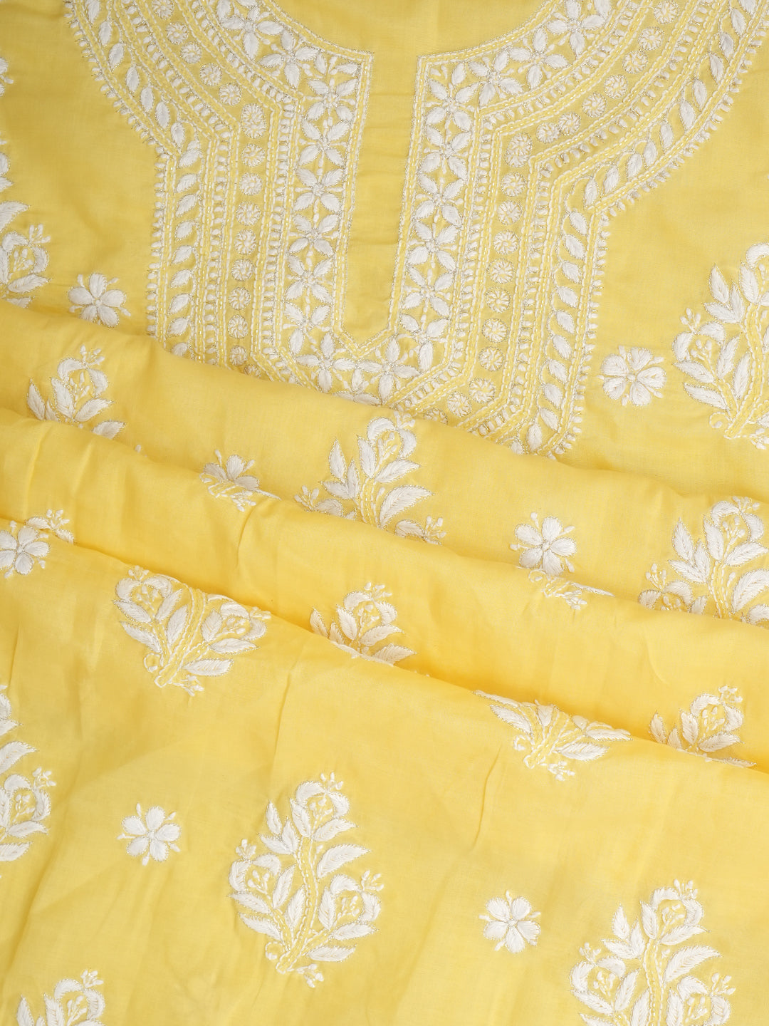Ada Hand Embroidered Yellow Cotton Lucknowi Chikankari Unstitched Suit Set and Chiffon Dupatta With Cutdana Work 01A700783
