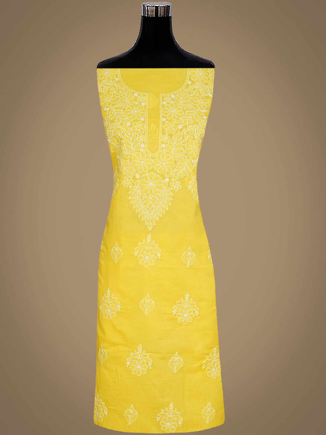 Ada Hand Embroidered Yellow Cotton lucknowi Chikankari Unstitched Kurta 01A991880