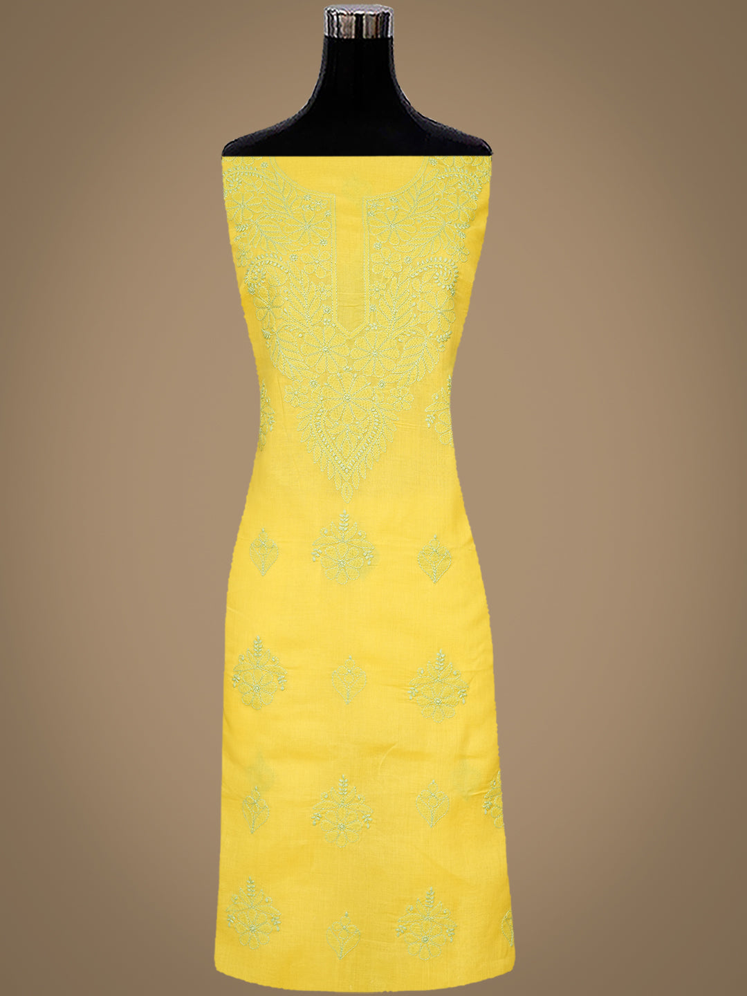 Ada Hand Embroidered Yellow Cotton lucknowi Chikankari Unstitched Kurta 01A991909