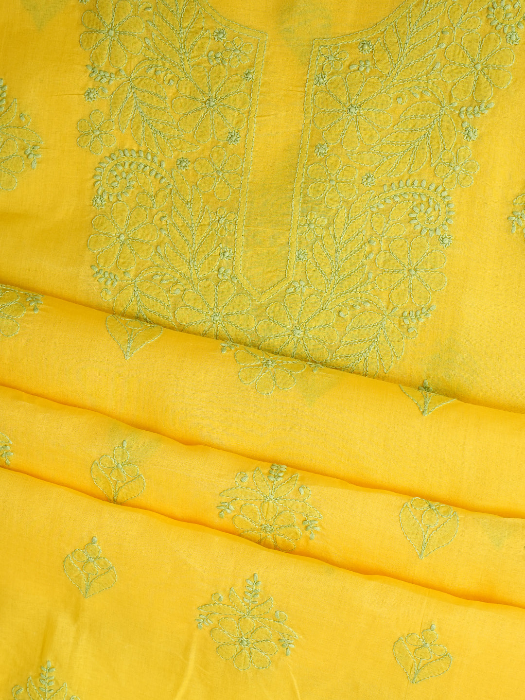 Ada Hand Embroidered Yellow Cotton lucknowi Chikankari Unstitched Kurta 01A991909