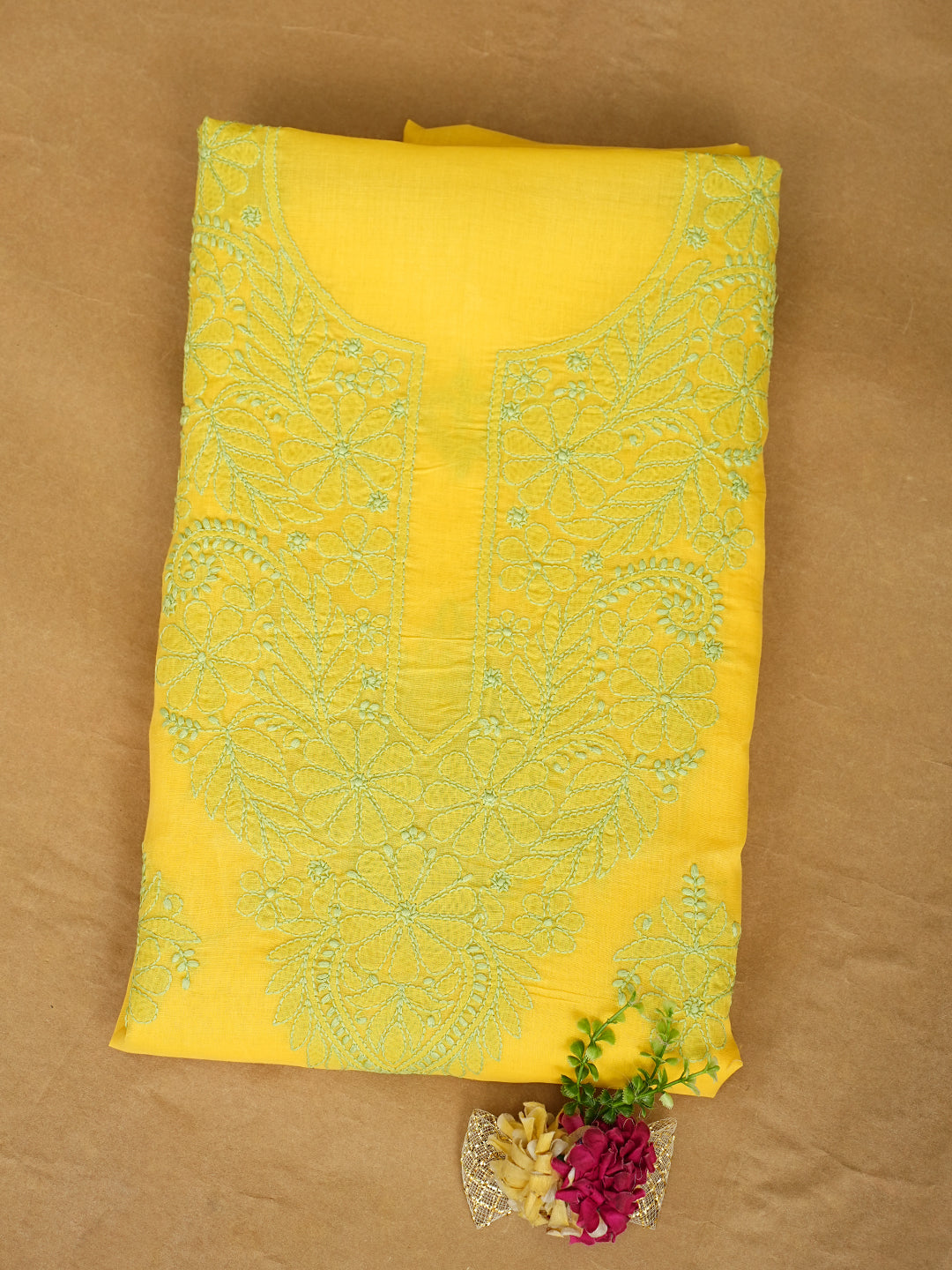 Ada Hand Embroidered Yellow Cotton lucknowi Chikankari Unstitched Kurta 01A991909