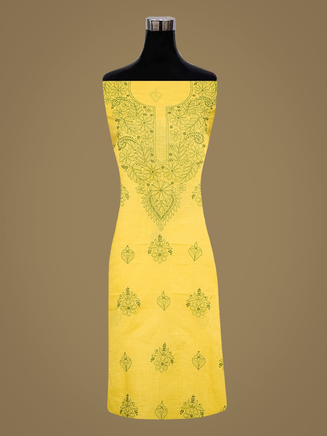 Ada Hand Embroidered Yellow Cotton lucknowi Chikankari Unstitched Kurta 01A991910