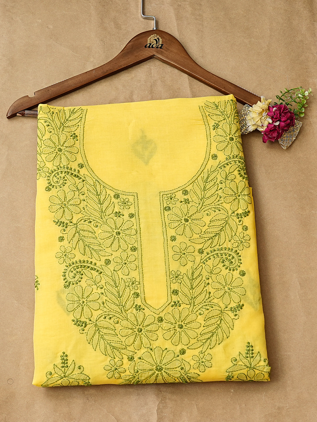 Ada Hand Embroidered Yellow Cotton lucknowi Chikankari Unstitched Kurta 01A991910