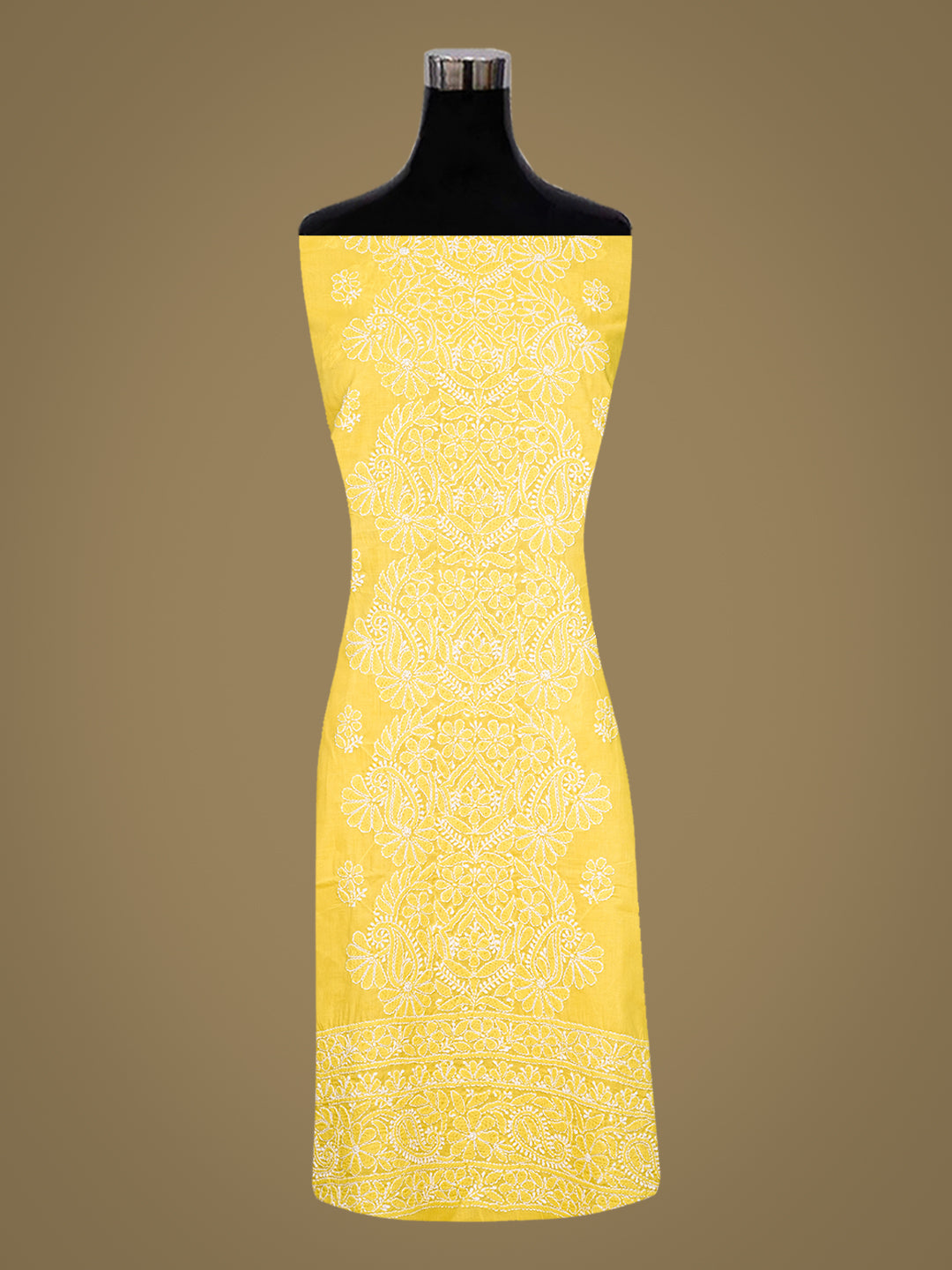 Ada Hand Embroidered Yellow Cotton lucknowi Chikankari Unstitched Kurta 01A992002