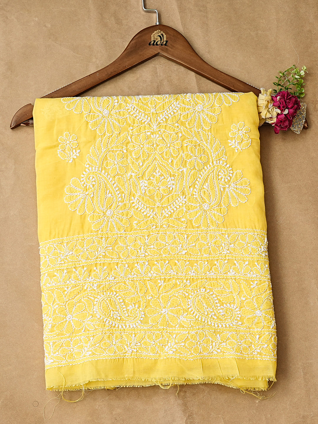 Ada Hand Embroidered Yellow Cotton lucknowi Chikankari Unstitched Kurta 01A992002