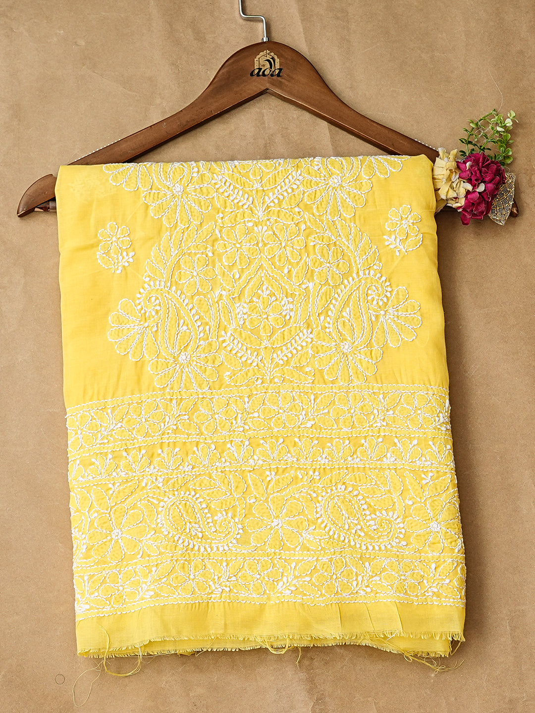 Ada Hand Embroidered Yellow Cotton lucknowi Chikankari Unstitched Kurta 01A992002