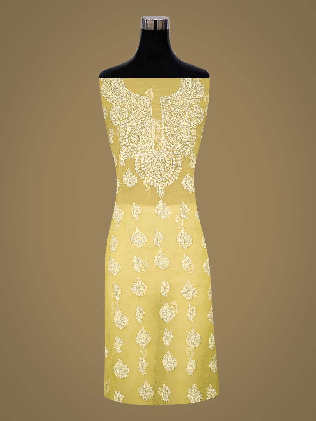 Ada Hand Embroidered Yellow Faux Georgette Lucknowi Chikankari Unstitched Suit Piece 01A1002622