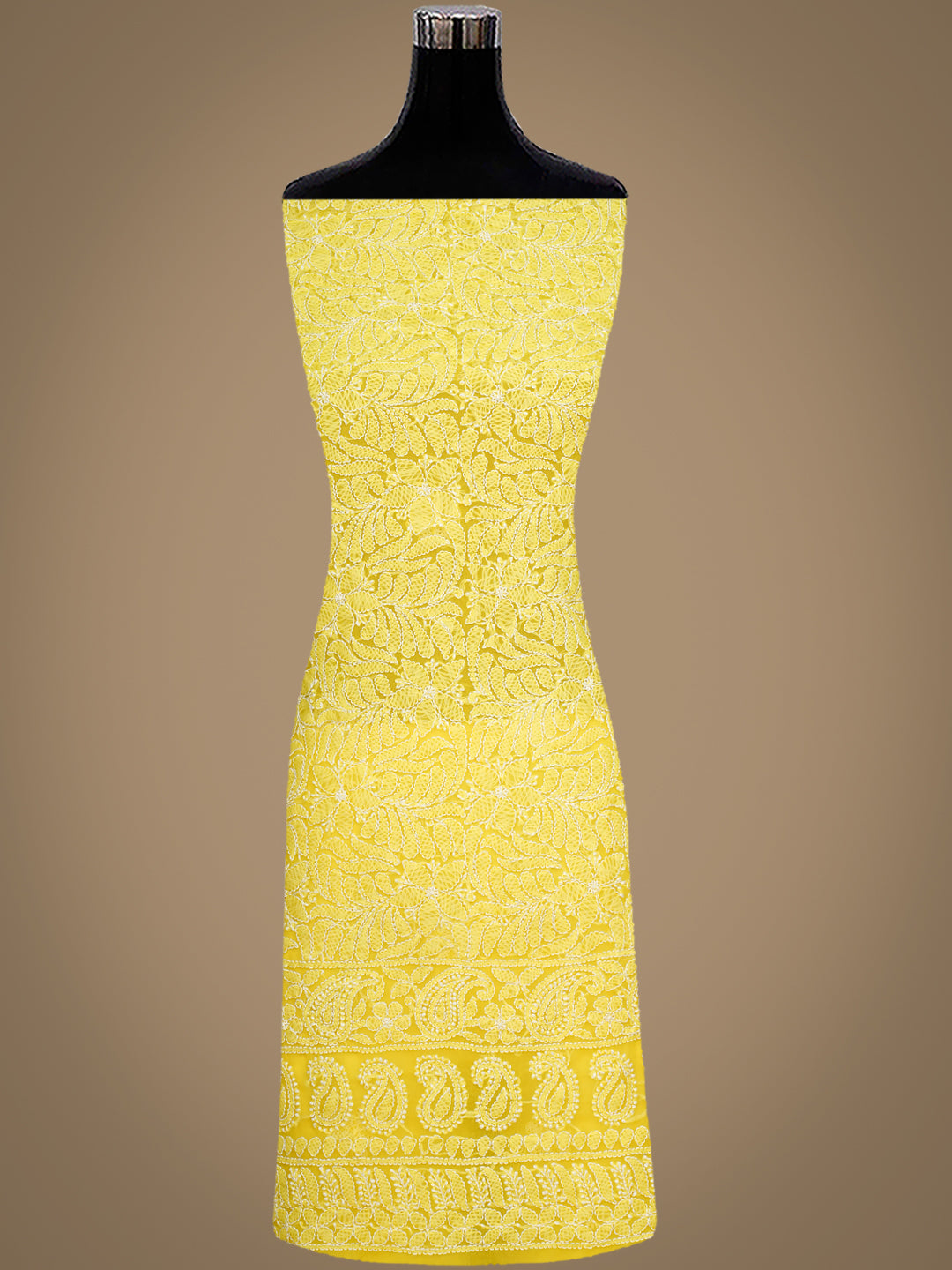 Ada Hand Embroidered Yellow Faux Georgette Lucknowi Chikankari Unstitched Suit Piece 01A296494