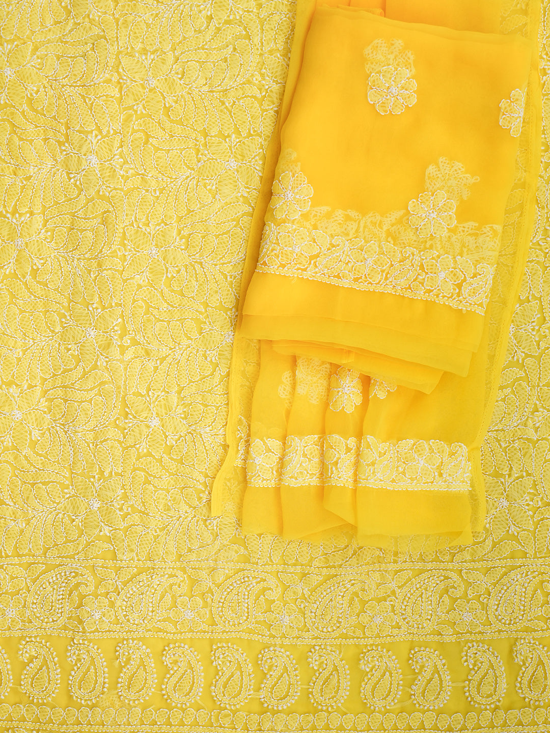 Ada Hand Embroidered Yellow Faux Georgette Lucknowi Chikankari Unstitched Suit Piece 01A296494