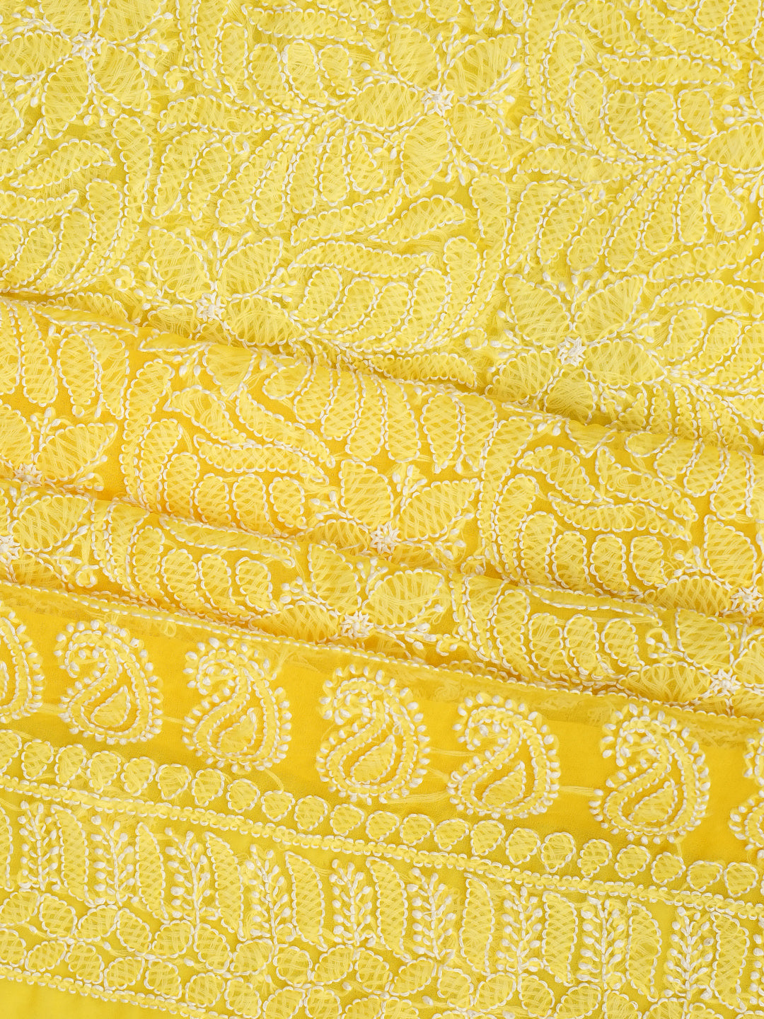 Ada Hand Embroidered Yellow Faux Georgette Lucknowi Chikankari Unstitched Suit Piece 01A296494