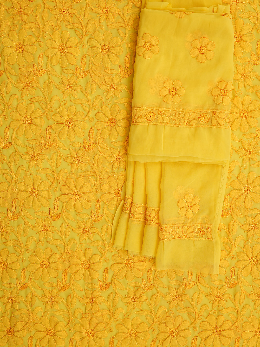 Ada Hand Embroidered Yellow Faux Georgette Lucknowi Chikankari Unstitched Suit Piece 01A594584