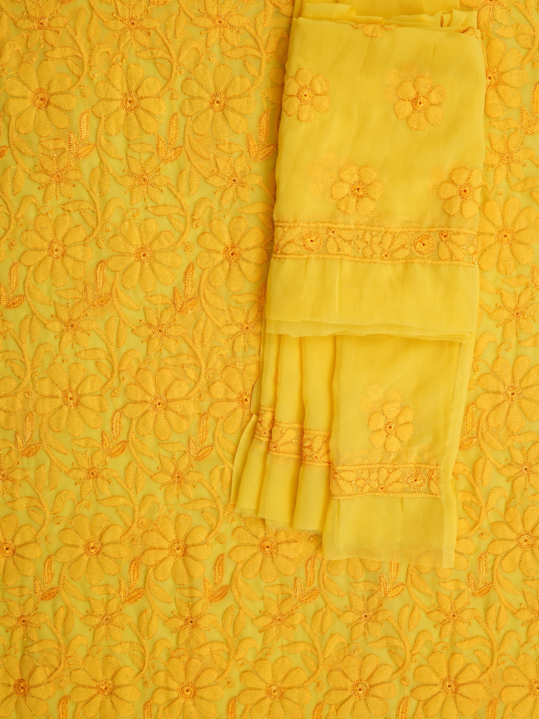 Ada Hand Embroidered Yellow Faux Georgette Lucknowi Chikankari Unstitched Suit Piece 01A594584