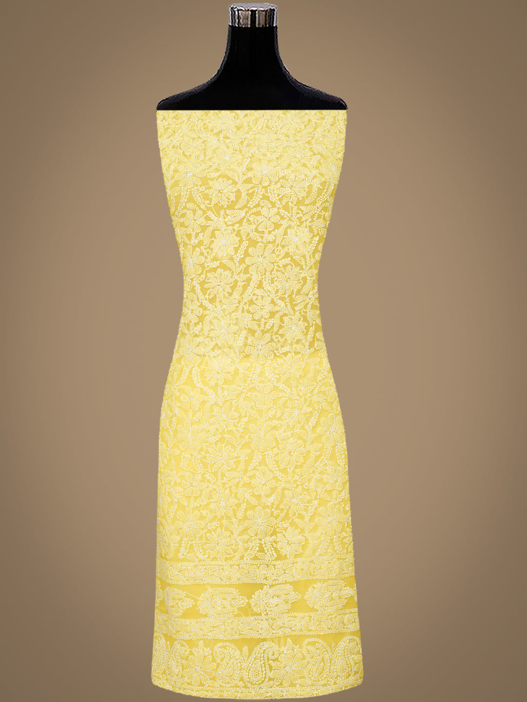 Ada Hand Embroidered Yellow Faux Georgette Lucknowi Chikankari Unstitched Suit Piece 01A905911