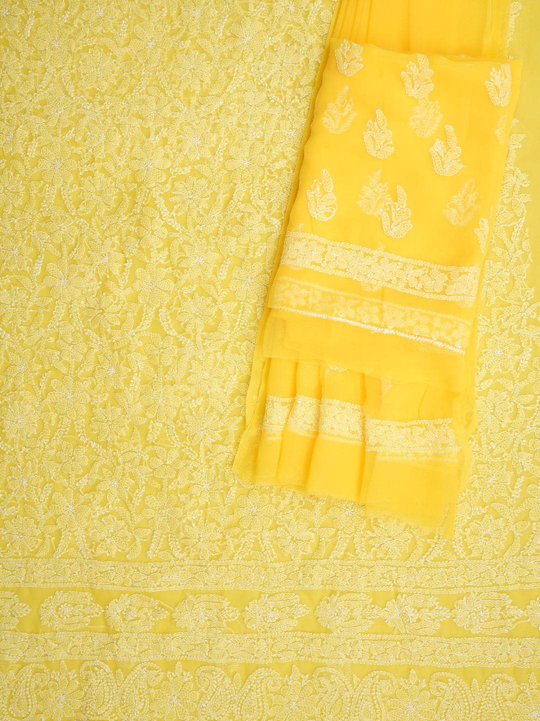 Ada Hand Embroidered Yellow Faux Georgette Lucknowi Chikankari Unstitched Suit Piece 01A905911