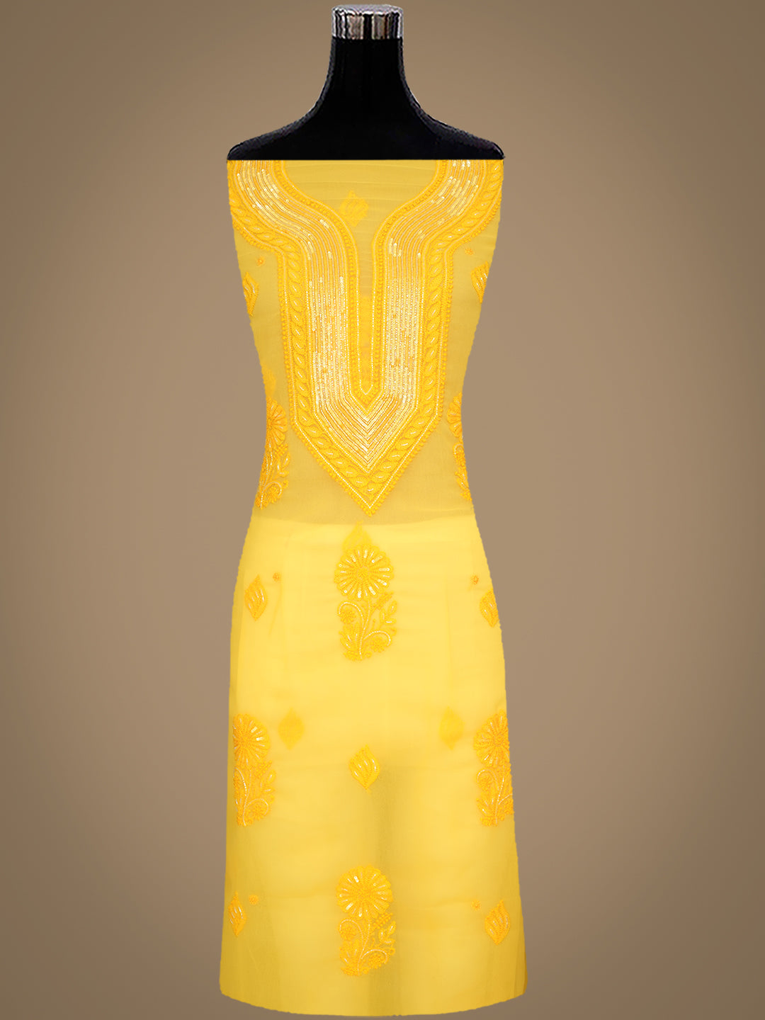 Ada Hand Embroidered Yellow Faux Georgette Lucknowi Chikankari Unstitched Suit Piece With Cutdana and Sequinned Work 01A983772