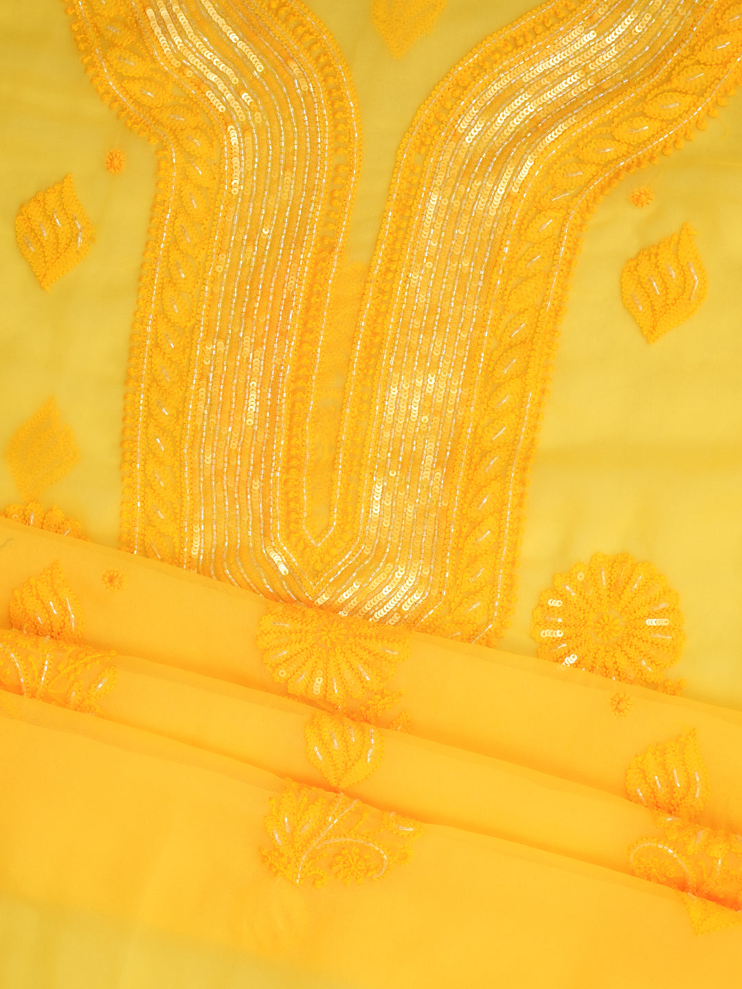 Ada Hand Embroidered Yellow Faux Georgette Lucknowi Chikankari Unstitched Suit Piece With Cutdana Work 01A983772