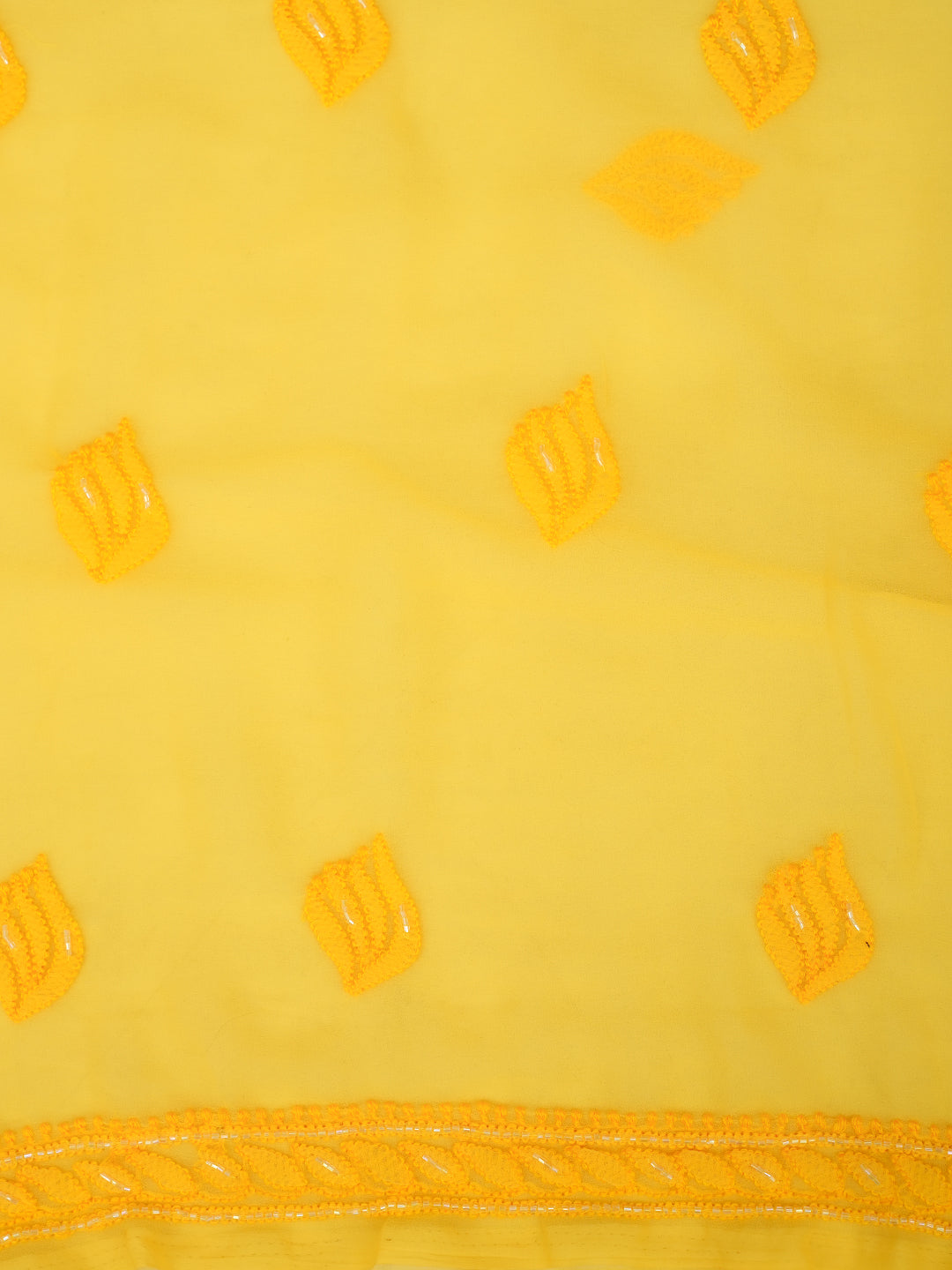 Ada Hand Embroidered Yellow Faux Georgette Lucknowi Chikankari Unstitched Suit Piece With Cutdana Work 01A983772