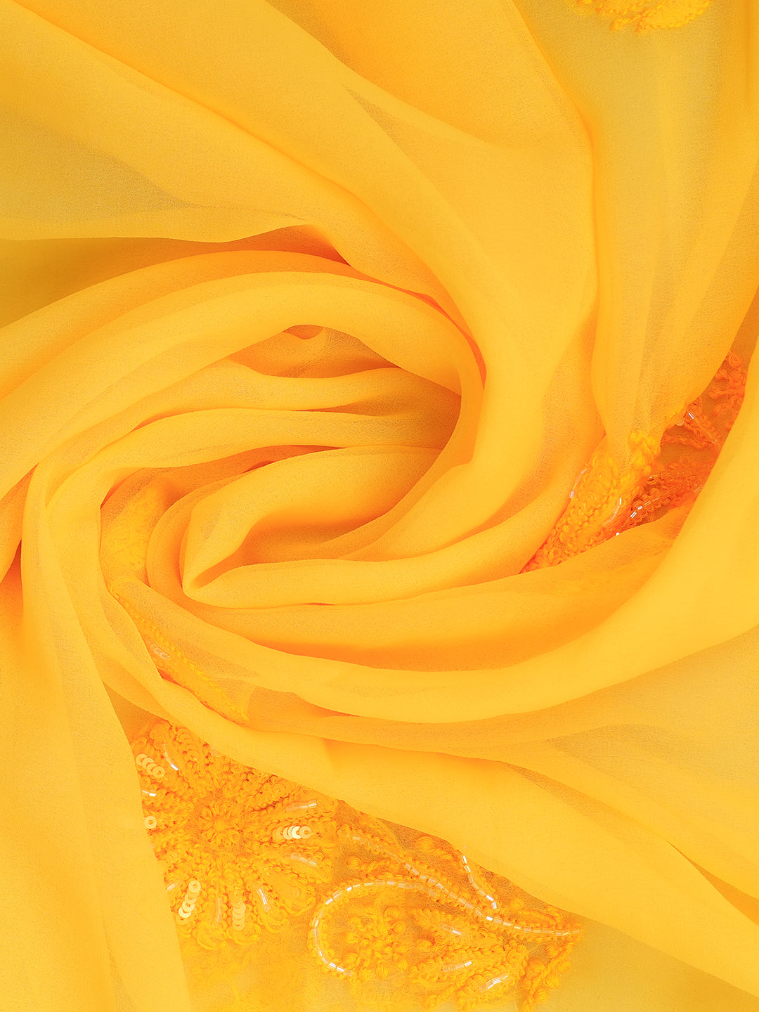Ada Hand Embroidered Yellow Faux Georgette Lucknowi Chikankari Unstitched Suit Piece With Cutdana Work 01A983772