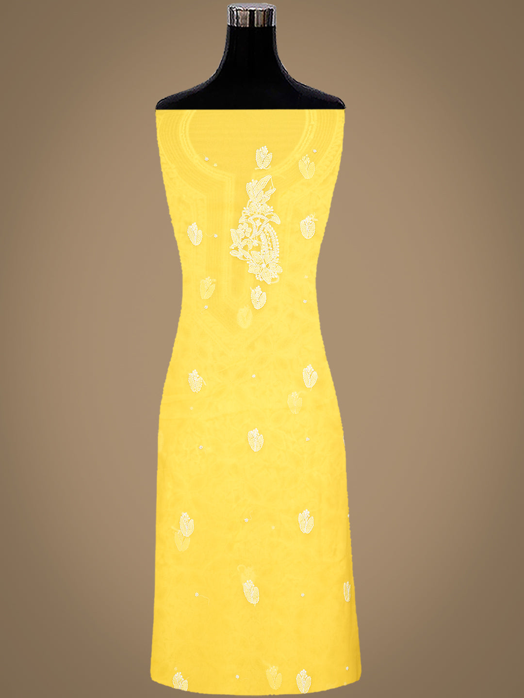 Ada Hand Embroidered Yellow Faux Georgette Lucknowi Chikankari Unstitched Suit Piece With Pearl Work 01A998087