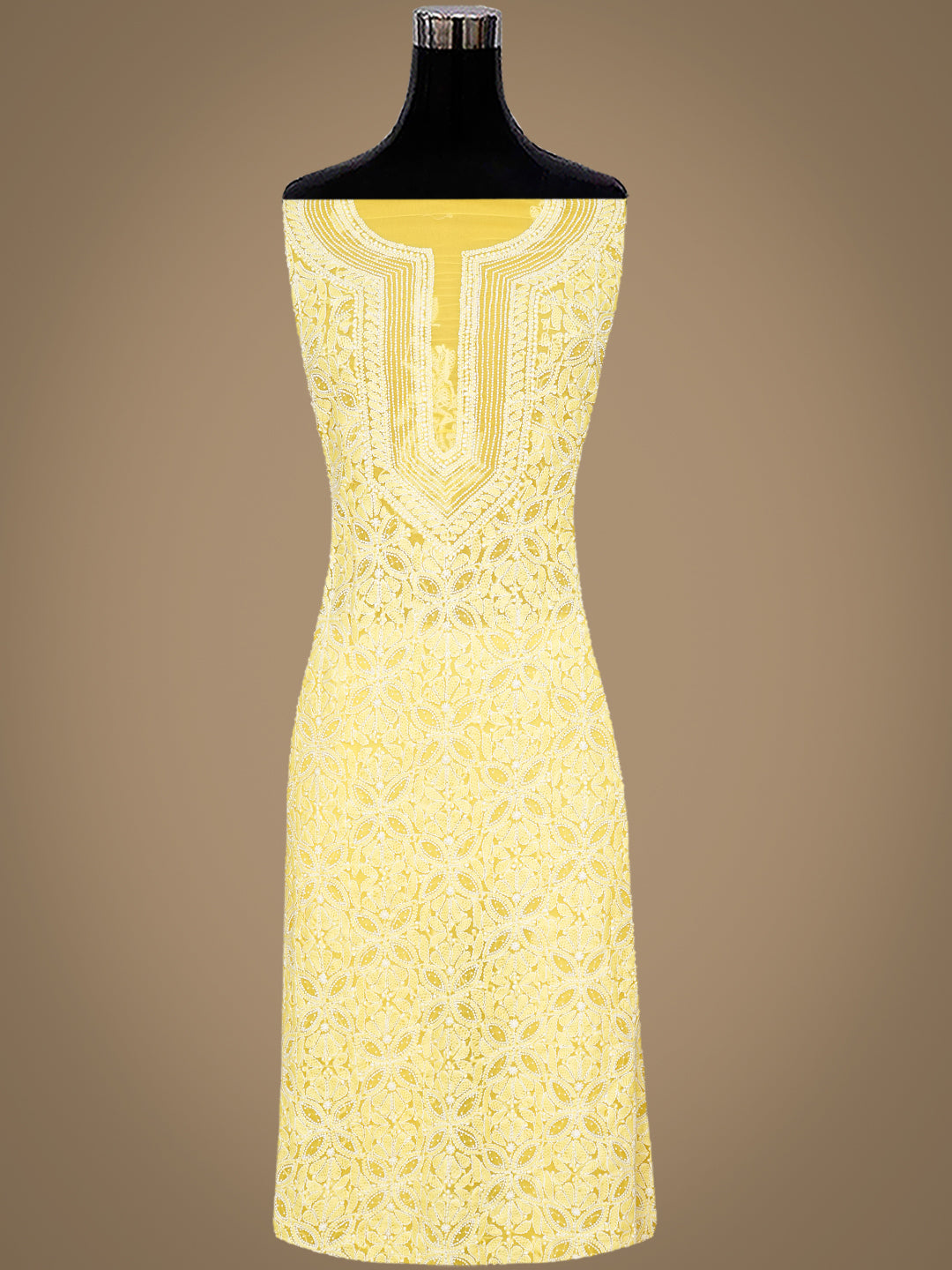 Ada Hand Embroidered Yellow Faux Georgette Lucknowi Chikankari Unstitched Suit Piece With Pearl Work 01A998087