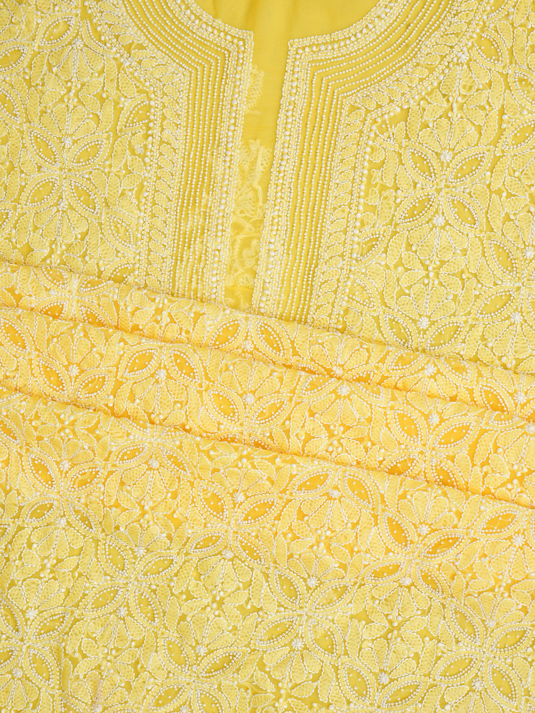 Ada Hand Embroidered Yellow Faux Georgette Lucknowi Chikankari Unstitched Suit Piece With Pearl Work 01A998087