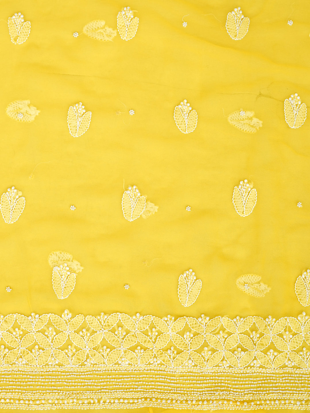Ada Hand Embroidered Yellow Faux Georgette Lucknowi Chikankari Unstitched Suit Piece With Pearl Work 01A998087