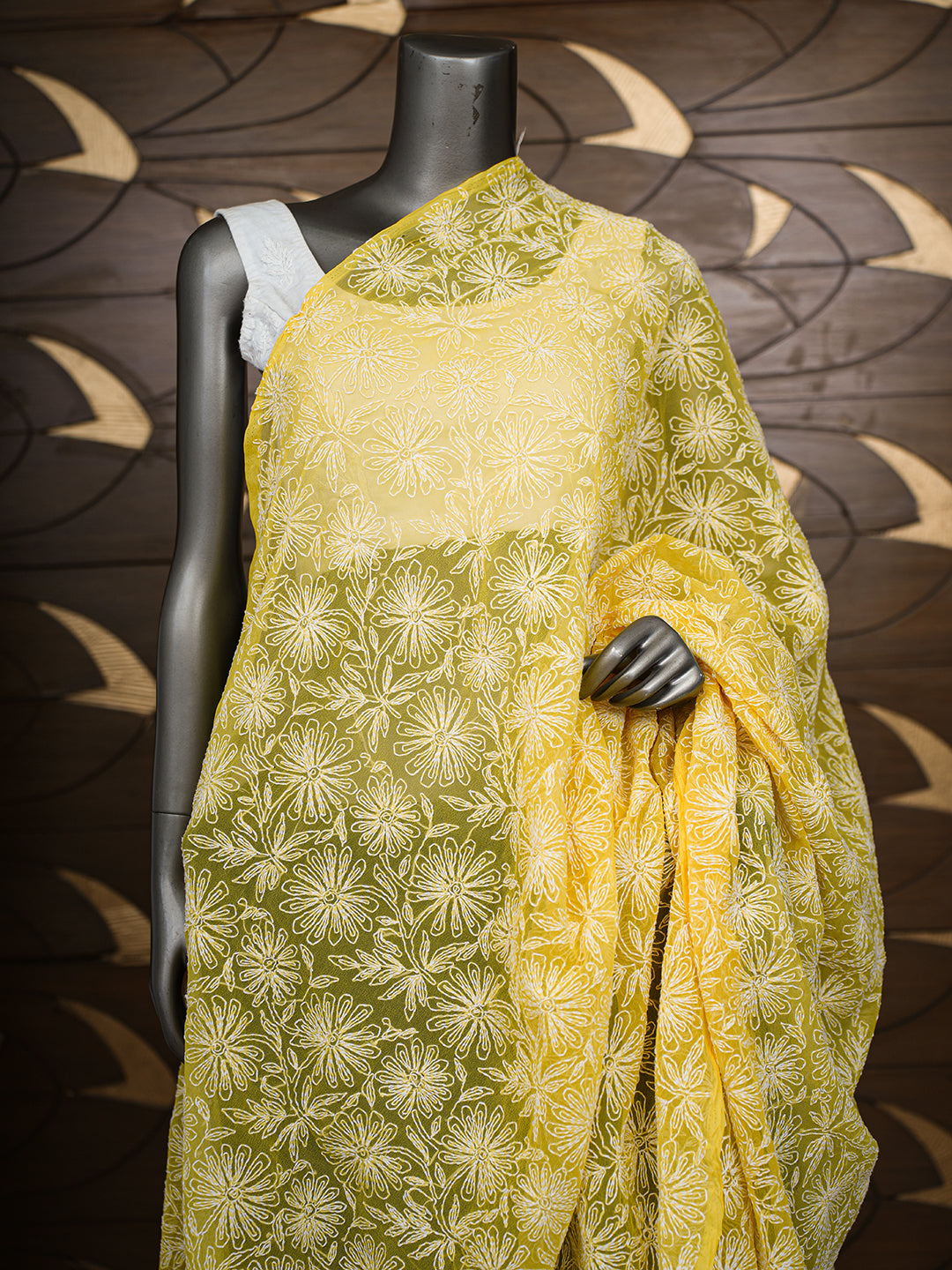 Ada Hand Embroidered Yellow Georgette Lucknowi Chikankari Dupatta 01A975363