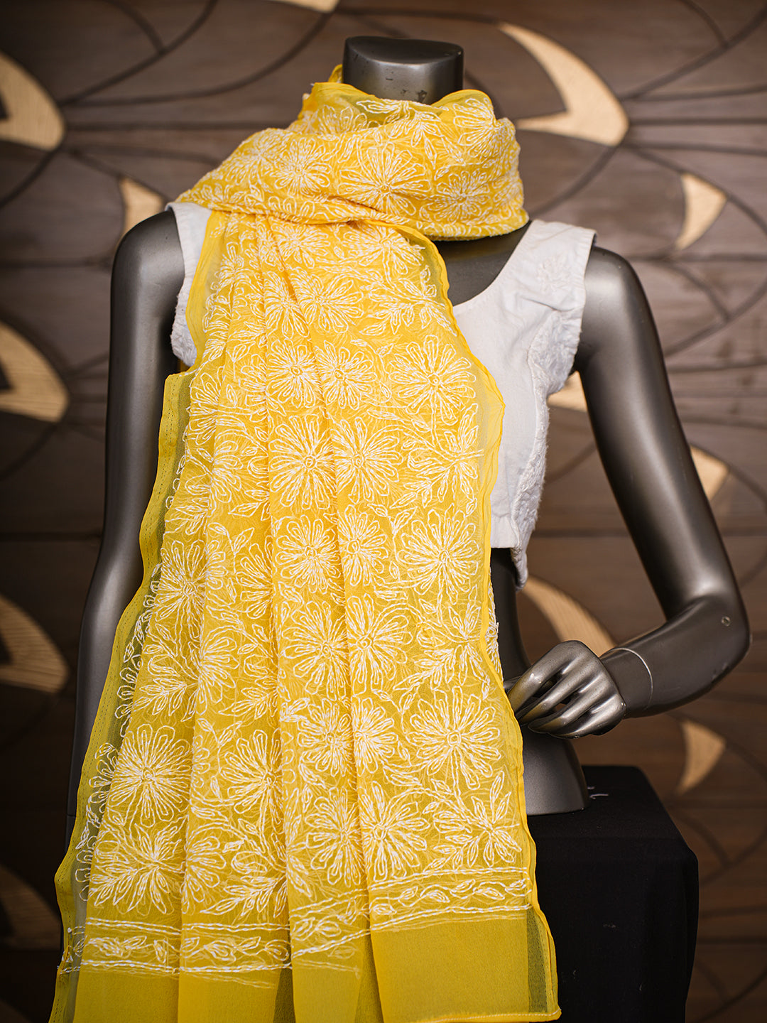 Ada Hand Embroidered Yellow Georgette Lucknowi Chikankari Dupatta 01A975363