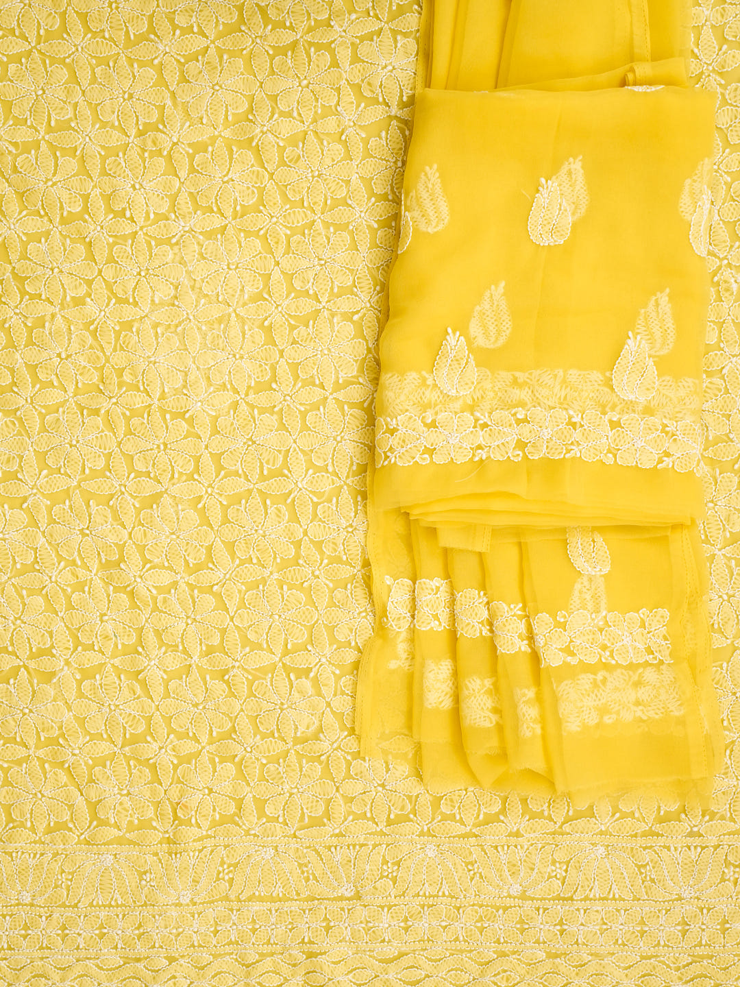 Ada Hand Embroidered Yellow Georgette Lucknowi Chikankari Unstitched Suit Piece 01A1002671_2