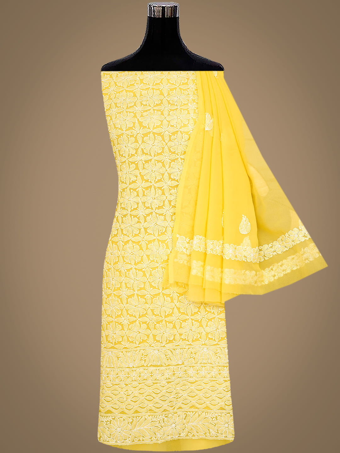 Ada Hand Embroidered Yellow Georgette Lucknowi Chikankari Unstitched Suit Piece 01A1002671_8