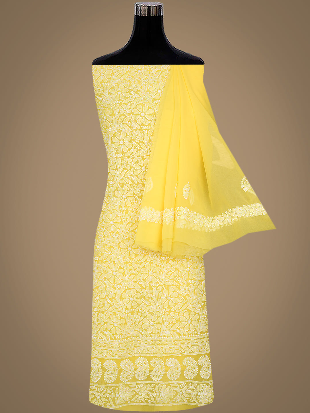 Ada Hand Embroidered Yellow Georgette Lucknowi Chikankari Unstitched Suit Piece 01A1003768_2