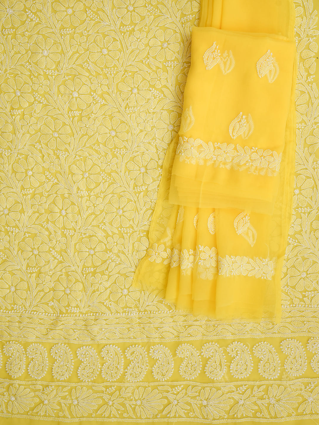 Ada Hand Embroidered Yellow Georgette Lucknowi Chikankari Unstitched Suit Piece 01A1003768_3