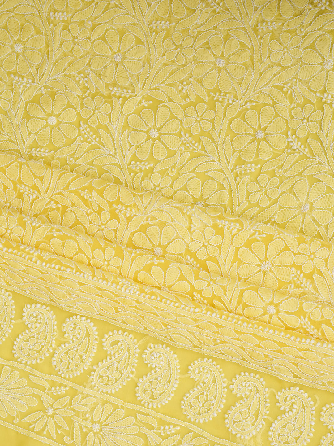 Ada Hand Embroidered Yellow Georgette Lucknowi Chikankari Unstitched Suit Piece 01A1003768_4