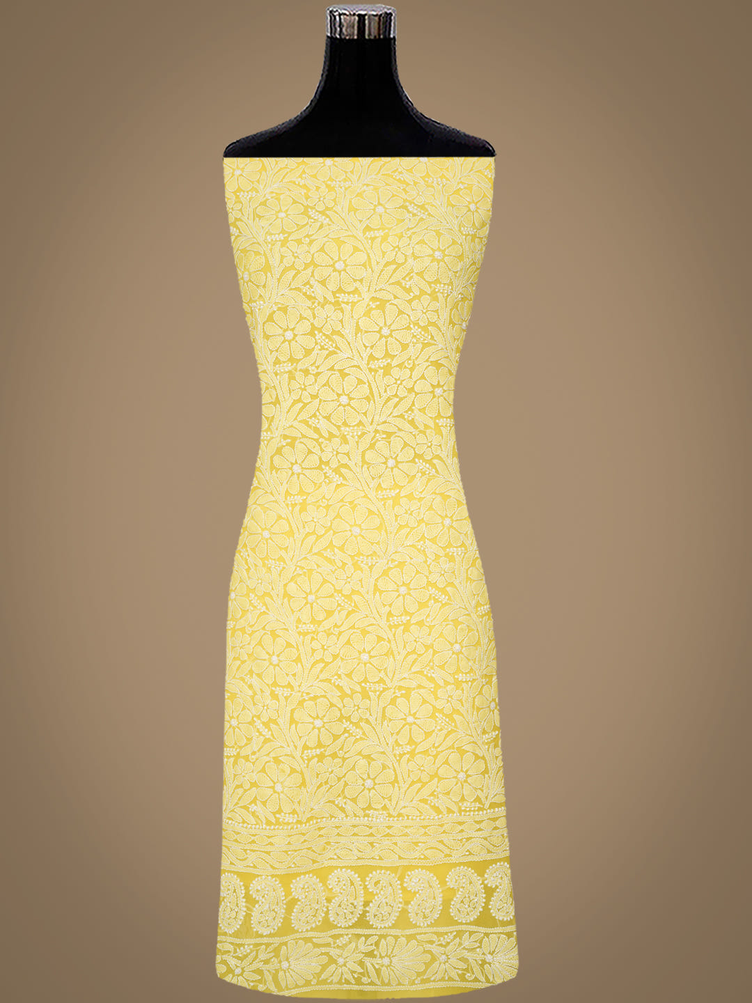 Ada Hand Embroidered Yellow Georgette Lucknowi Chikankari Unstitched Suit Piece 01A1003768_8