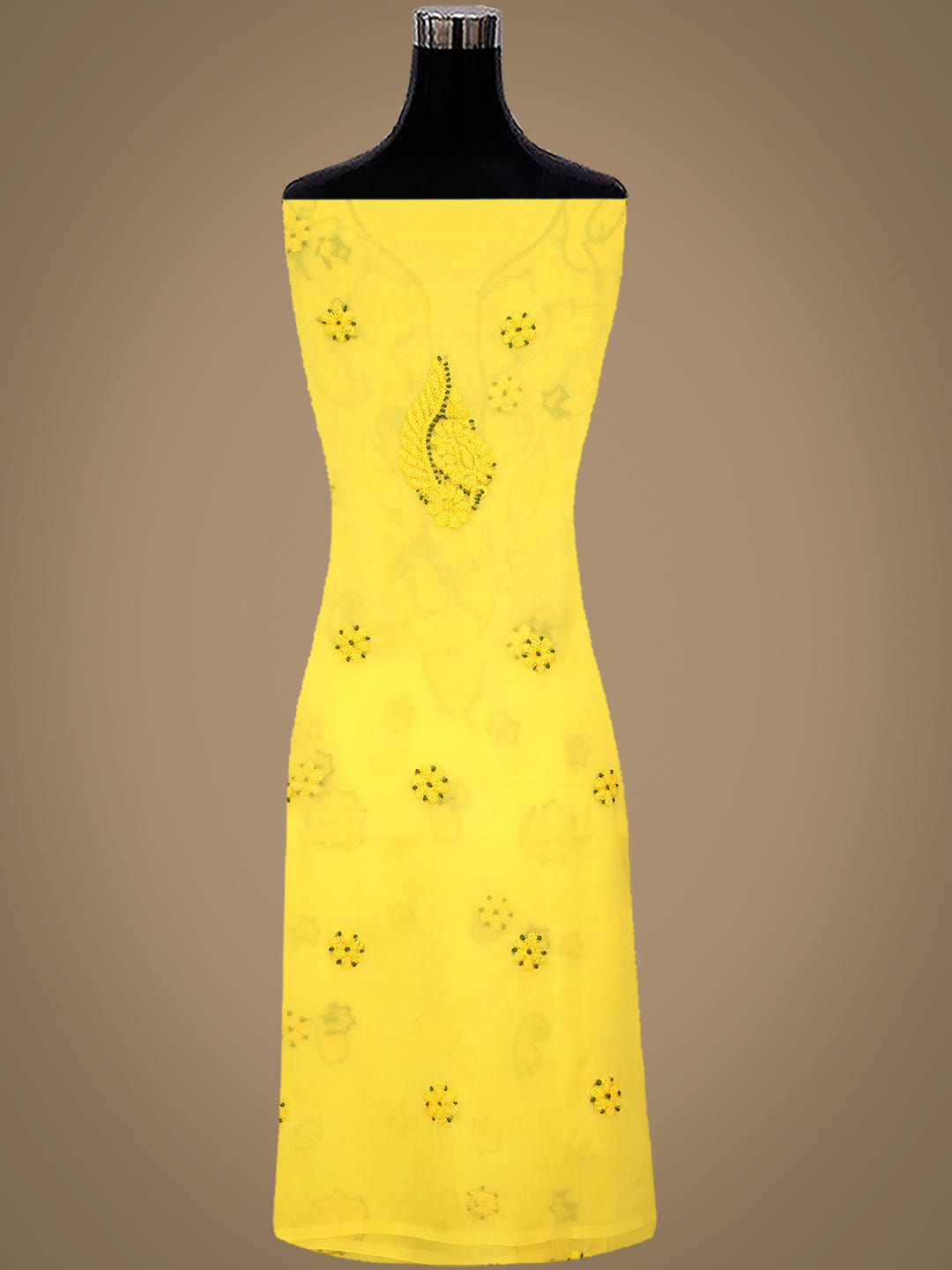 Ada Hand Embroidered Yellow Georgette Lucknowi Chikankari Unstitched Suit Piece_2