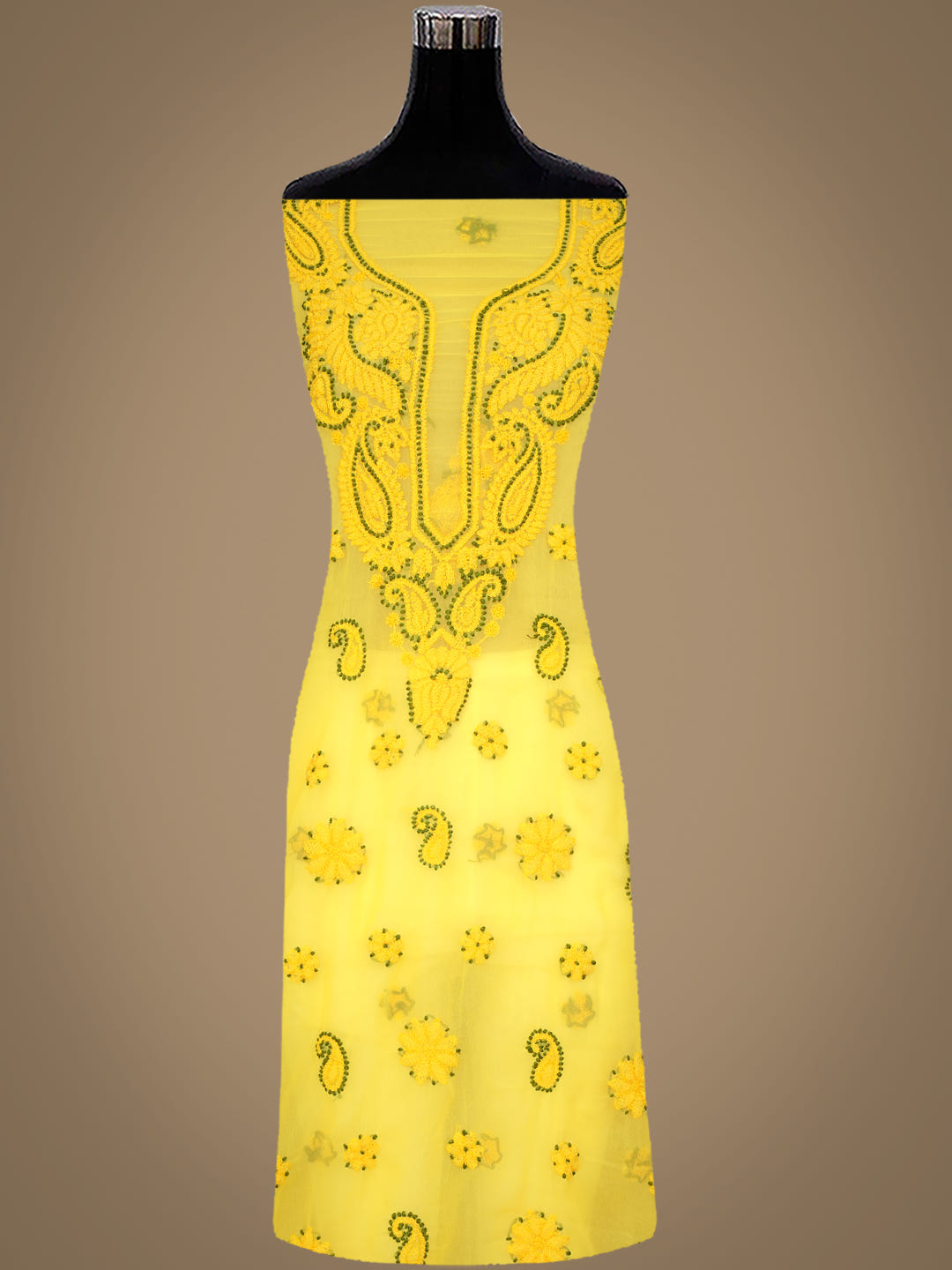 Ada Hand Embroidered Yellow Georgette Lucknowi Chikankari Unstitched Suit Piece_3