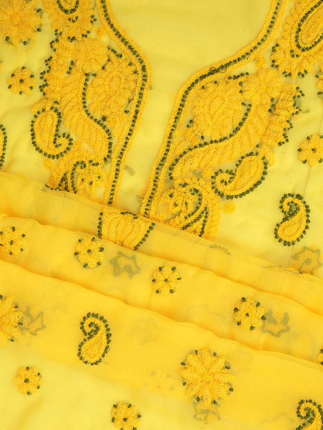 Ada Hand Embroidered Yellow Georgette Lucknowi Chikankari Unstitched Suit Piece_6