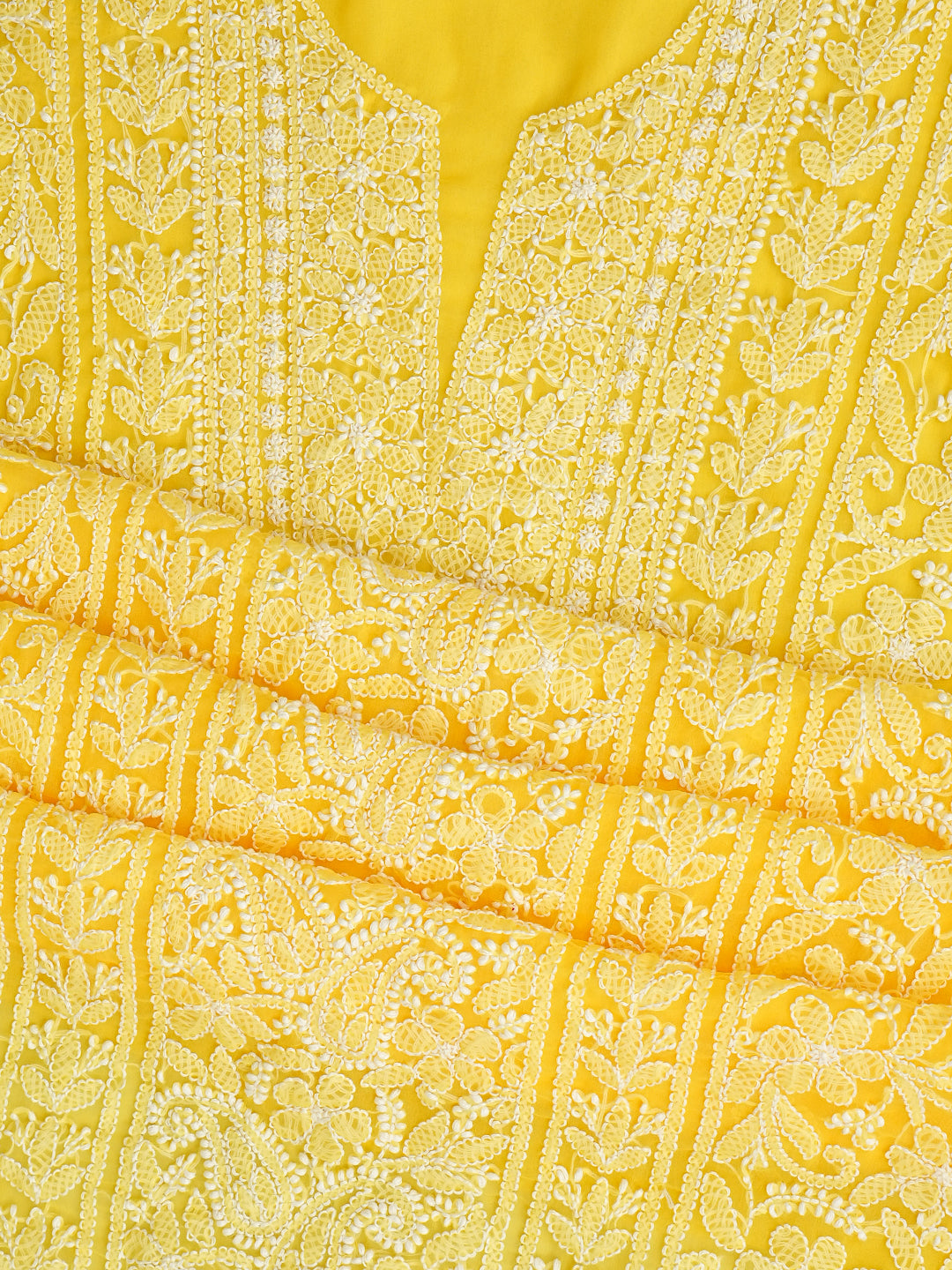Traditional Yellow Lucknowi Chikankari Suit Piece for Festive Wear