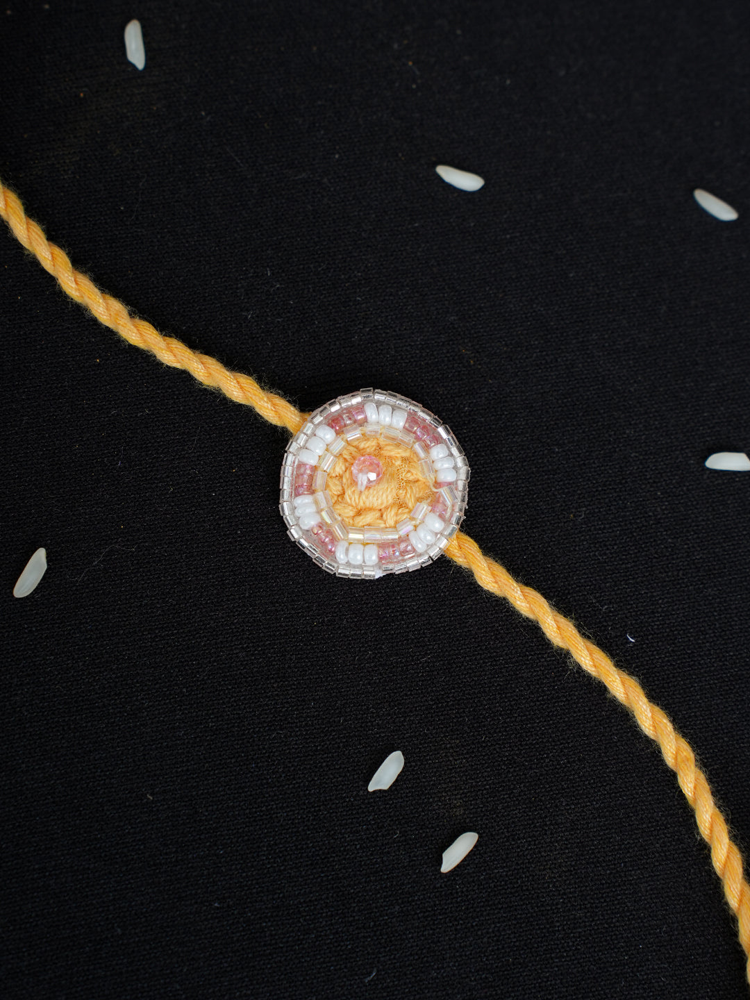 Ada Hand Embroidered Yellow Georgette Raksha Sutra Rakhi With Cutdana Work_2